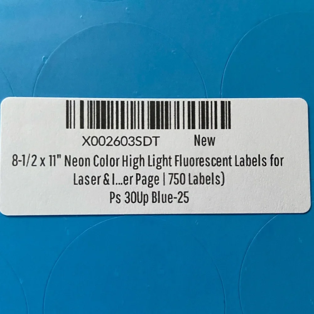 Labels NEW 4 packs of 8 1/2”X 11”Neon Color High Light Fluorescent Label…